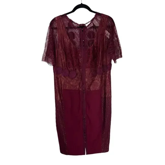 NEW Beguile Byron Lars Carissima Sheath Dress Size 16 Lace Burgundy Wine  Corset